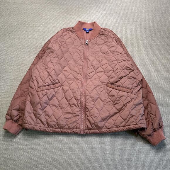 Dark Pink Cropped quilted liner jacket, boxy oversized fit puffer coat fall vibe - Picture 1 of 5